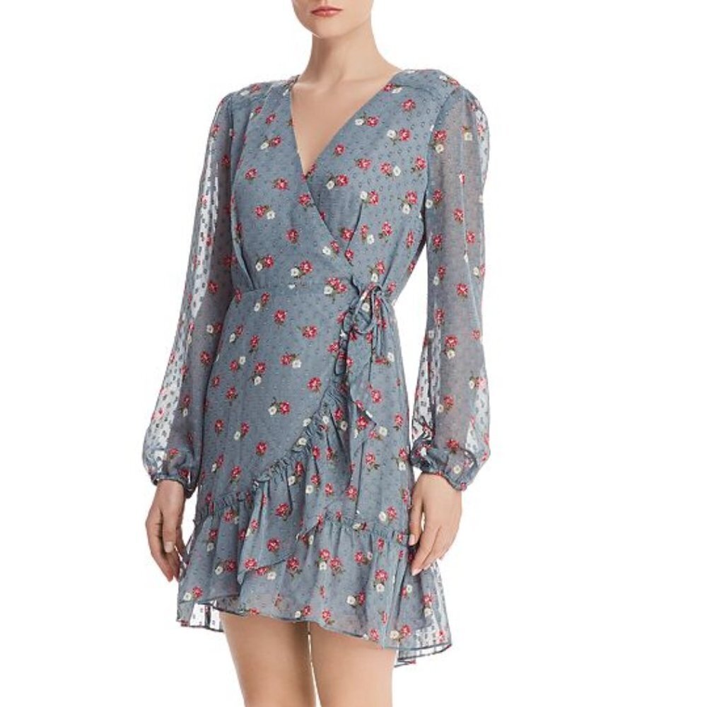 WAYF Eloise Floral Wrap Ruffle Long Sleeve Dress Sz S